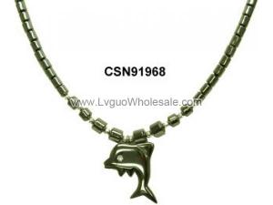 Hematite Dolphin Pendant Beads Stone Chain Choker Fashion Women Necklace